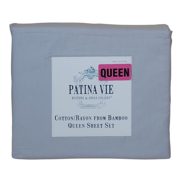 Patina Vie Queen Bamboo Sheet Set Cotton Rayon Light (blue) Grey Fits 18